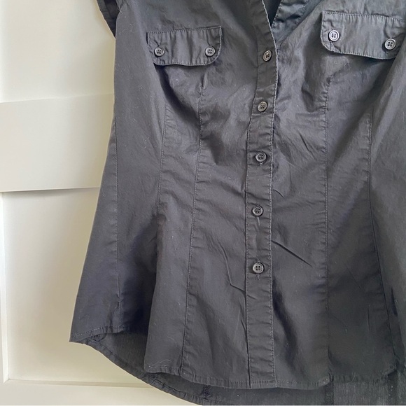 Suzy Shier Y2K Black Button-Up Short Sleeve Blouse - Picture 3 of 14